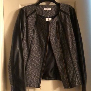 NWT Calvin Klein leather-look moto jacket. Sz SM.